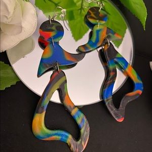 Handmade Salsa Lady Blue Theme Dangle Earrings